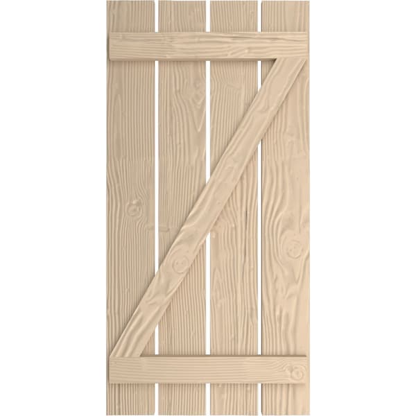 Rustic Four Board Spaced Board-n-Batten Sandblasted Faux Wood Shutters W/Z-Board, 23 1/2W X 24H